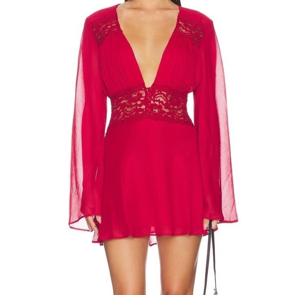 Arcina Ori Fiona Dress Red Lace Long Sleeve Mini Dress Size M